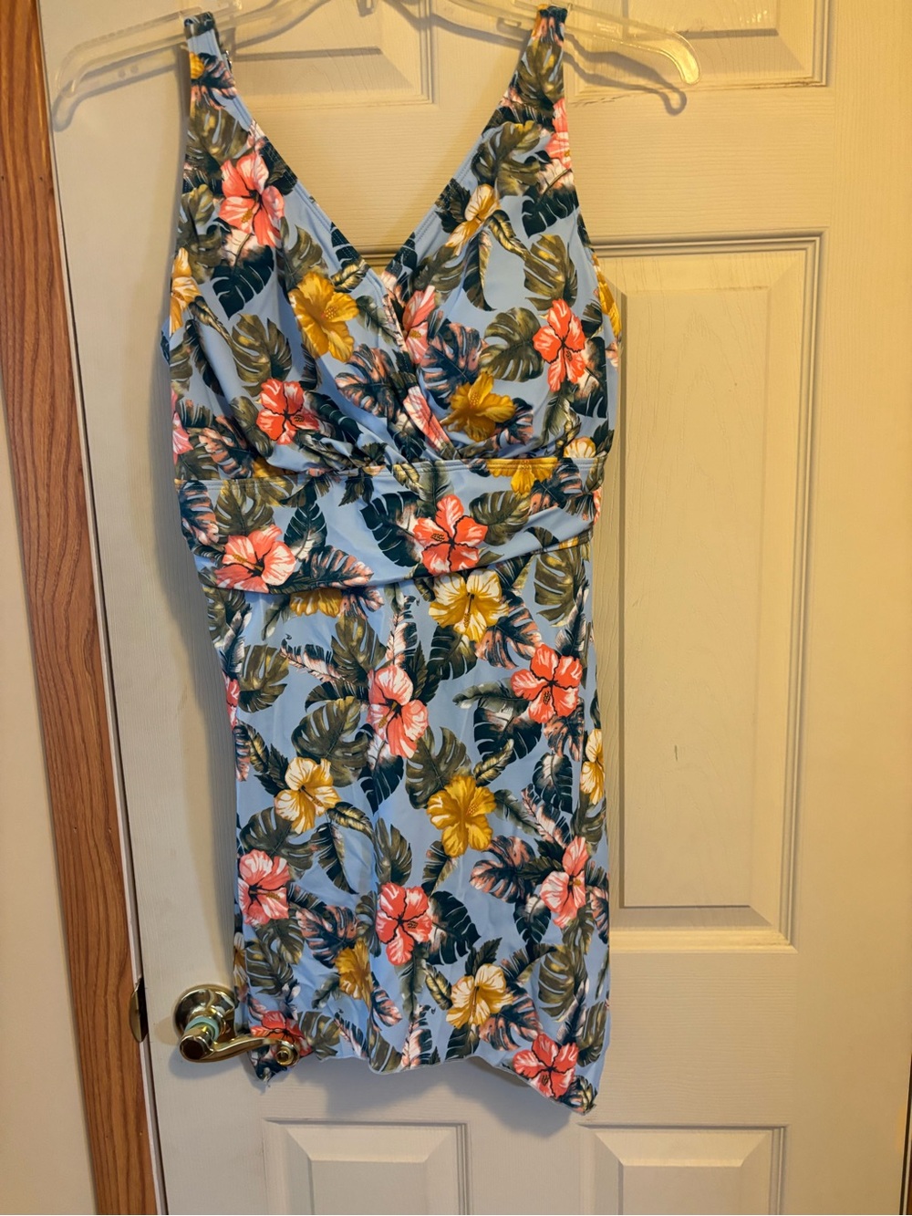 Tropical Floral V-Neck Swimsuit in Light Blue